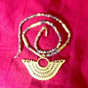 New 24k gold Ethnic Selo Incan 16” necklace clay beads rare preColumbian Vintage